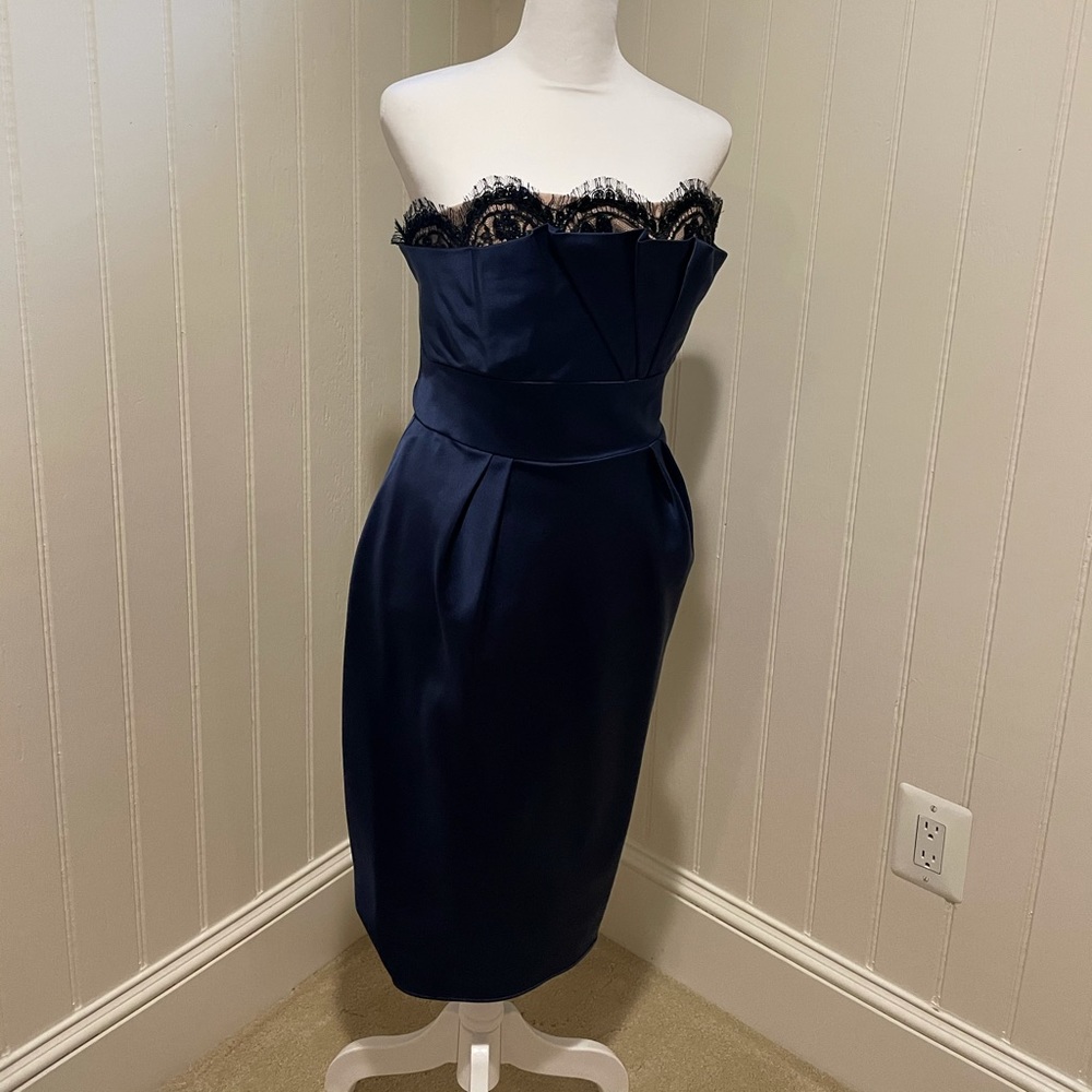 CARMEN MARC VALVO stunning navy cocktail dress Sz6
